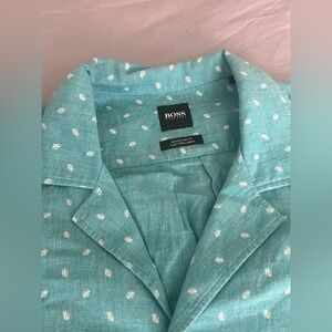 Hugo Boss Blue Camp Collar Linen Cotton SS Shirt